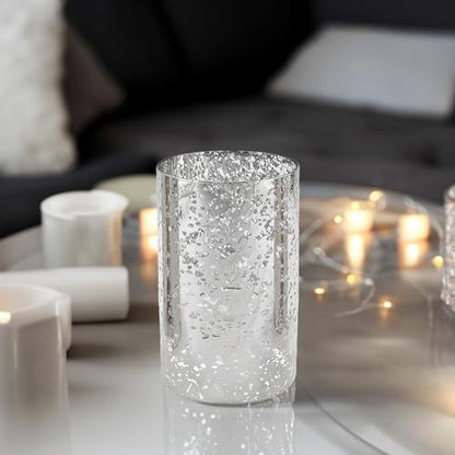 WGVI Hurricane Candle Holder Sleeve, W: 4", Ht: 6", Silver Speckled Glass Cylinder Open Both Ends, Chimney Tube Shade, 2 Pieces - color: Silver Speckle, size: 4x6"H