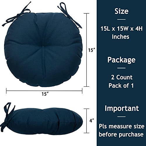 Magpie Fabrics 15" Round Bistro Seat Cushions with Ties, Set of 2, Waterproof All Weather Tufted 4" Thick Patio Chair Pads for Home Garden Dining Metal Stool - Navy - color: Blue Navy