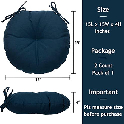 Magpie Fabrics 15" Round Bistro Seat Cushions with Ties, Set of 2, Waterproof All Weather Tufted 4" Thick Patio Chair Pads for Home Garden Dining Metal Stool - Navy - color: Blue Navy