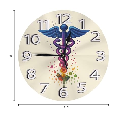 Silent Non-Ticking 10-Inch Wall Clock Nurse Rn En Pixel Retro Round Decorative Quartz Clock for Living Room,Bedroom,Kitchen - style: Pixel