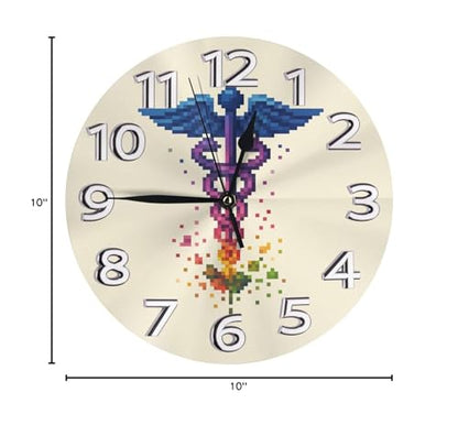 Silent Non-Ticking 10-Inch Wall Clock Nurse Rn En Pixel Retro Round Decorative Quartz Clock for Living Room,Bedroom,Kitchen - style: Pixel