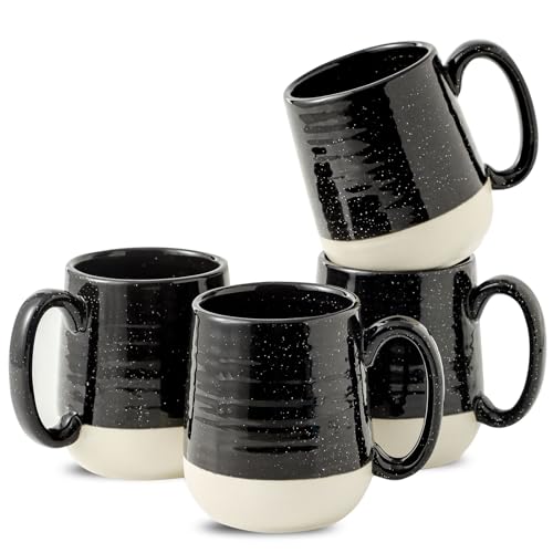 HASENSE Ceramic Coffee Mugs Set, 15 oz Large Coffee Cups Set of 4, Tea Cups with Handle for Men and Women, Latte Mugs for Coffee, Tea, Milk, Hot Chocolate, Microwave Dishwasher Safe, Black - color: Black, size: Set of 4