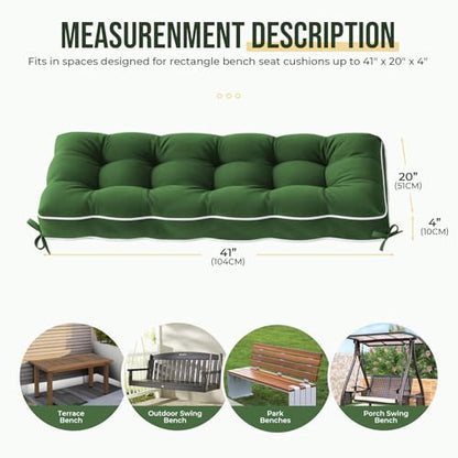 Waterproof Bench Cushion for Outdoor Furniture, 42 x 16 Inch, Fade-Resistant Patio Bench Cushion with Durable Ties for Porch Swing Kitchen & Dining (Green)