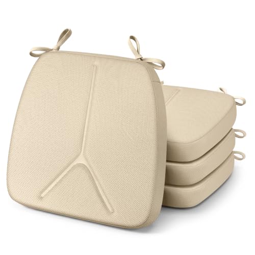 Chair Cushions for Dining Chairs Set of 4, 17" x 16" x 2.5" Thick D-Shaped Seat Cushions with Removable Washable Cover and Ties, Non-Slip Chair Pads for Kitchen, Indoor Dining Room (Beige) - color: Beige