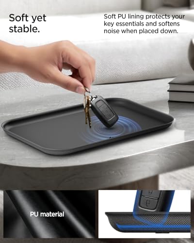Spigen Modern Valet Tray, PU Vegan Leather Storage Organizer (Catchall) | For Entryway, Bedside, Desk, Nightstands, Keys, Wallet, Watch, Jewelry - Black - size: Catchall