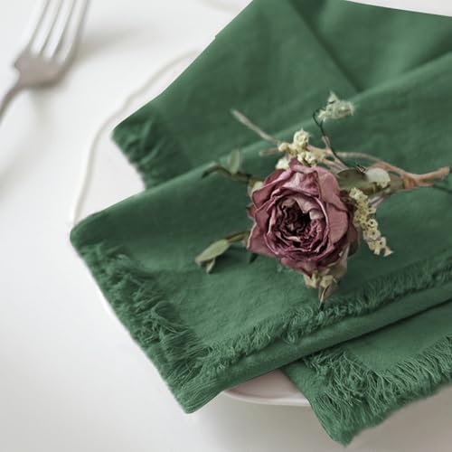 Handmade Cloth Napkins 100% Cotton Napkins with Fringe，Delicate Handmade Cloth Napkins for Dinners, Parties, Weddings and More，18 x 18 Inch Set of 4 - Green - color: Green