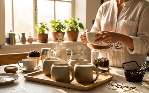 Ceramic Cappuccino Cups with Handle,Natural Beige,6 oz,Set of 4 | Unique Ceramic Coffee Mugs,Clay Espresso Cups For Double Shots,Small Coffee Cups For Latte,Cafe,Mocha - color: Natural Beige，6 OZ