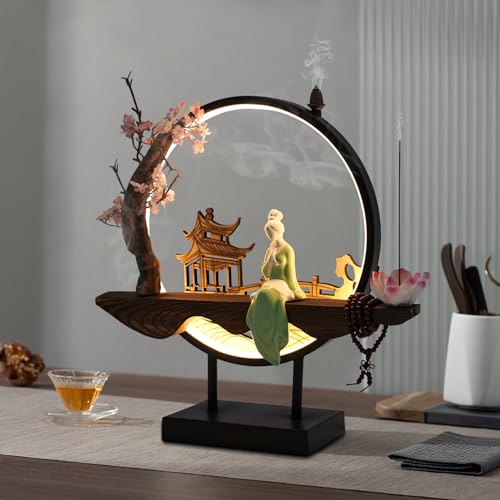 Backflow Incense Holder with LED Light, Countertop Incense Burner Holder Chinese Retro Ceramic Backflow Incense Burner for Relaxing or Home Decor (Style 2) - size: Style 2