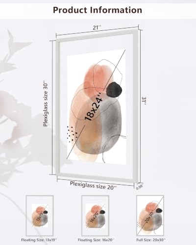DLQuarts 20x30 Floating Picture Frame for 18x24/16x20/13x19/12x18 Photos, 2-Pack Solid Wood Double Plexiglass Wall Art Frames, Any Size Photo up to 20x30 Display, White - color: Chalk White, size: 20x30