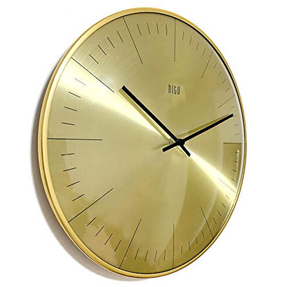 HITO Silent Non Ticking Wall Clock Glass Front Cover Accurate Sweep Movement 12 inch Modern Decorative for Kitchen, Living Room, Bathroom, Bedroom, Office (Gold 1)