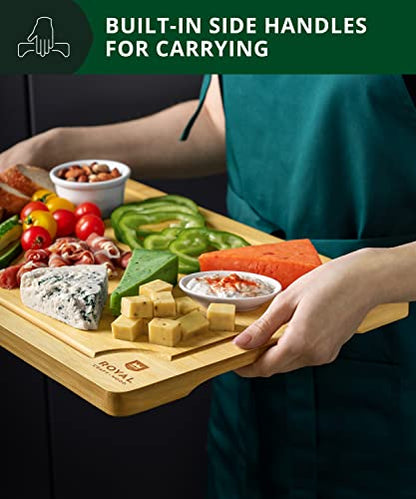 ROYAL CRAFT WOOD Bamboo Cutting Board | with Juice Groove - Kitchen Chopping Board for Meat Cheese and Vegetables, Heavy Duty Serving Tray - color: Natural, size: 18"L x 12"W