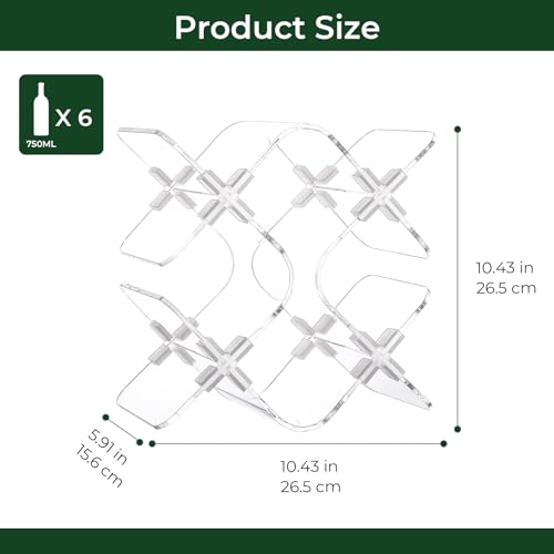 Acrylic 6 Bottle Countertop Wine Rack, Clear Freestanding Tabletop Holder | Crystal-Clear Acrylic: Ultra-transparent design creates an elegant 360° floating wine display.