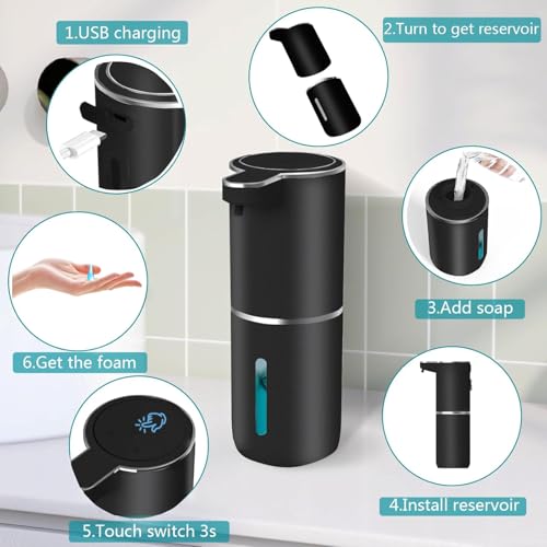 Automatic Liquid Soap Dispenser,Touchless Hand Soap Dispenser USB Rechargeabled Dispenser Electric,Wall Mounted 4 Levels Adjustable Dispenser Pump for Bathroom Kitchen Dish Soap Black - color: Black, style: Gel