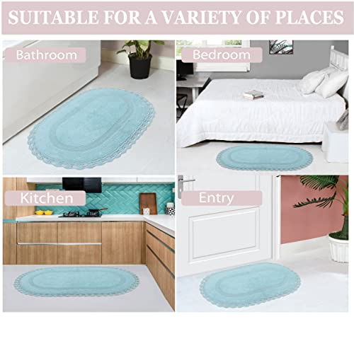 Home Weavers Hampton Crochet Reversible Bathmat 100% Cotton Bathroom Rugs Set, Washable Rug, Extra Soft and Absorbent Bath Rug, Kitchen Mat, Bath Mat Set, Mat Non Slip, 21"x34" Rectangle, Aqua - color: Aqua, size: 1'9" x 2'10" (Oval)