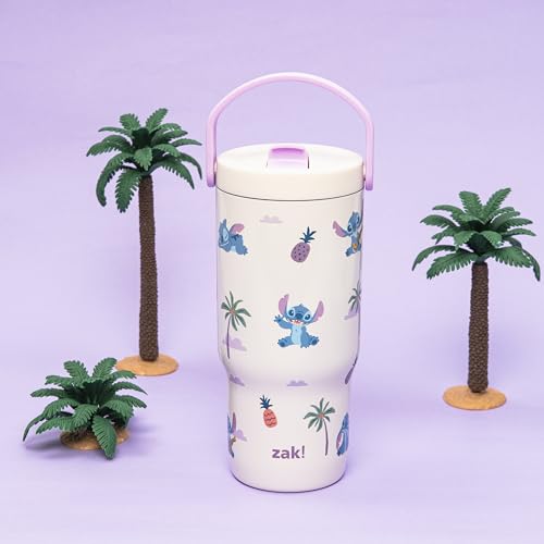 Zak Designs Disney Stitch Siply 20oz Leak-Proof Straw Insulated Tumbler | BPA Free, Stainless Steel, Handle, Cupholder Friendly, Dishwasher Safe, Kids Water Bottle, Reuseable For School, Home, Travel - color: Lilo and Stitch
