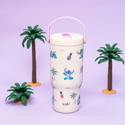 Zak Designs Disney Stitch Siply 20oz Leak-Proof Straw Insulated Tumbler | BPA Free, Stainless Steel, Handle, Cupholder Friendly, Dishwasher Safe, Kids Water Bottle, Reuseable For School, Home, Travel - color: Lilo and Stitch