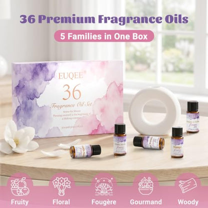 EUQEE 36 Pcs Fragrance Oil Gift Set-36x0.17Fl Oz Gift Box for Women & Men | Premium Scented Oils for Diffuser, Candle & Soap Making, Long-Lasting Aromatherapy Essential Oils for DIY Home Fragrance - color: 36pcs Fragrance Set