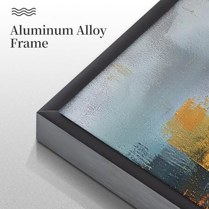 Blue and Gold Abstract Wall Art Set of 3, Modern Framed Canvas Wall Art 16x24 Inch, Luxury Abstract Landscape Wall Painting for Living Room Bedroom Office, Metal Frame Ready to Hang - color: Metallic Waterscapes, size: 24"L X 16"W