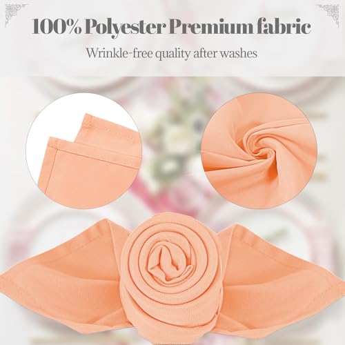 PLOYMONO Peach Cloth Napkins - 8 Pack 17" x 17" Washable Polyester Napkins | Heavy Duty 180 GSM Cloth Napkins with Hemmed Edges - Great for Restaurants, Weddings, Parties, Banquets Dinner - color: Peach