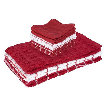 Ritz Premium 3-Pack Kitchen Towel & 6-Pack Dish Cloth Set - Highly Absorbent, Super Soft, Long-Lasting, 100% Cotton Terry Drying Cleaning Cloths, Paprika - color: Paprika Red, size: 9-Pack Bundle