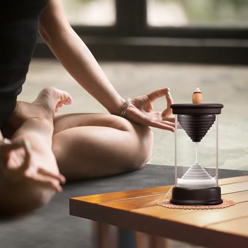 Hourglass Backflow Incense Burner Waterfall Incense Holder Bracket Glass Windproof Cover Provides 20 Counter Flow Incense Cones for Yoga Office Home Decoration Odor Elimination