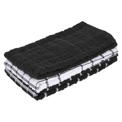 Ritz Premium 100% Cotton Terry Check Kitchen Dish Towels - Highly Absorbent, Super Soft, Long-Lasting, 25"x15", 3-Pack, Black - color: Black, size: 3-Pack - Kitchen Towel