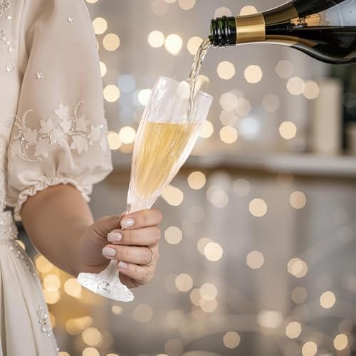 KAMMAK Champagne Flutes, Crystal Glass,180ML Champagne Glasses, Set of 2 | Clear Champagne Flutes with Long Stem and Thin Rim for Wine, Weddings, Anniversaries, Parties and Gifts, 615N - style: 180ML Ocean