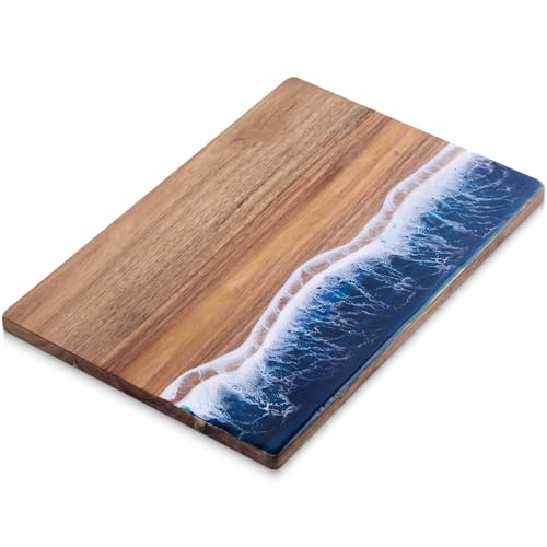 Charcuterie Acacia Wood Resin Spliced Board Resin Wave Pattern Cutting Board Cheese Meat Vegetable Steak Cutting Boards Serving Board (Blue) - color: Blue