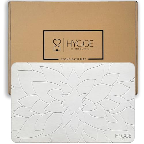 Diatomaceous Earth Stone Bath Mat - Ivory Bloom | Modern Fast Dry Bathroom Floor Shower Mat, Quick Drying Premium Luxury Diatomite Spa Stone Gift, Non-Slip Base, 23.6" x 15.4" - color: Ivory Bloom