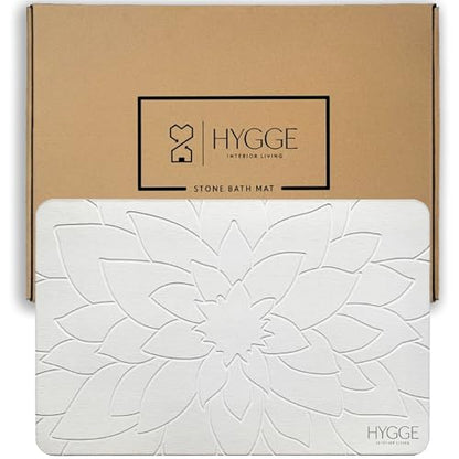 Diatomaceous Earth Stone Bath Mat - Ivory Bloom | Modern Fast Dry Bathroom Floor Shower Mat, Quick Drying Premium Luxury Diatomite Spa Stone Gift, Non-Slip Base, 23.6" x 15.4" - color: Ivory Bloom