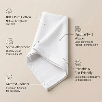 ACCENTHOME Accent Home 100% Cotton Napkins, Delicate Cloth Napkins for Dinners, Parties and Weddings，18 x 18 Inch Set of 12 - White | 100% Pure Cotton Napkins, Economy Pack, Multi Purpose Use, Machine Washable, Cotton - color: 12 - White - Twill, size: 18