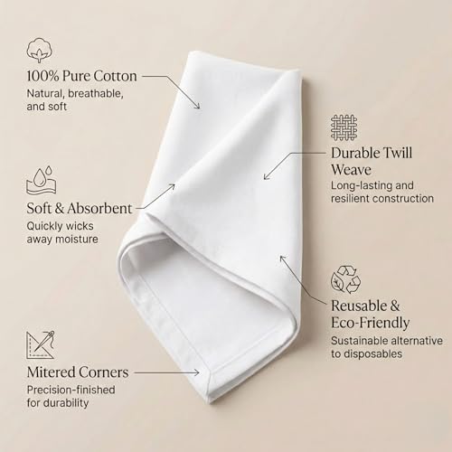 ACCENTHOME Cloth Napkins Set of 6 18x18 inch 100% Cotton Dinner Napkin Washable Hotel Quality Reusable Kitchen & Table Linen for Fall Thanksgiving Family Dinners Weddings & Everyday Use - White | 100% Pure Cotton Napkins, Economy Pack, Multi Purpose Use,