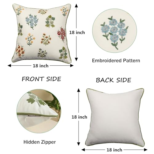 Embroidered Throw Pillow Covers 18x18 inch Pack of 2 Multiflower | Durable Fabric,Square Pillow Cover,Boho Decorative,Hidden Zipper,Aesthetic Design,Ideal Gift,Machine Washable - color: Multiflower