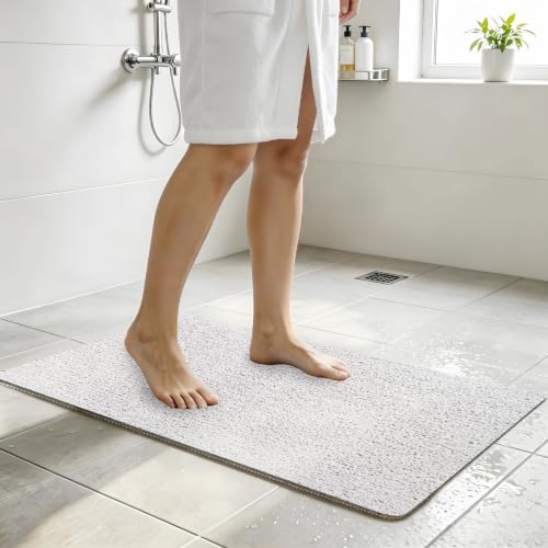 Non-Slip PVC Loofah Bath Mat, 17.7"x27.5"Inch Quick Dry Shower Mat, Soft White Bathroom Mat with Efficient Drainage, Machine Washable for Tub & Wet Areas - color: White, size: 27.5" x 17.7" (Rectangular)