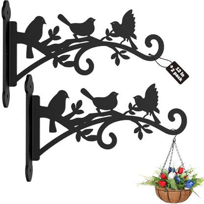 2Pcs Hanging Plant Hanger Outdoor 12in Wall Hooks Metal Plant Bracket Hook | Heavy Duty Metal Plant Bracket Hook for Hanging Flower Baskets, Wind Chime, Bird Feeder, Integrated Laser Cutting - size: 12 Inch, style: Bird Shaped-2pack