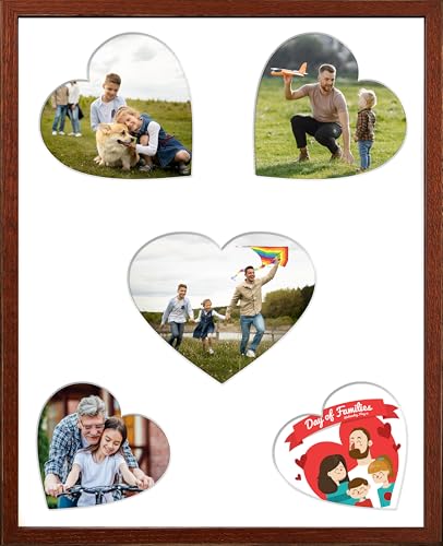 iHery 12x16in Walnut Color OAK Wood Collage Picture Frame Wall Décor | Multi Opening Photo Frame with 3 Mats, Heart 4x6/5x7 and 8.5x11 Display, DIY Gallery Wall Decor for Family Photos, 1Pack - color: Walnut Heart, size: 12X16