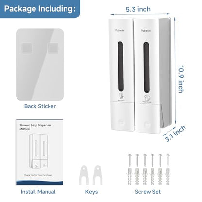 Shampoo Dispenser for Shower - Shower Soap Dispenser Wall Mounted No Drill - Shampoo Body Wash Dispenser 2 Chamber - Easy Install for Bathroom Hotel White 800ml - color: White 2 Chamber