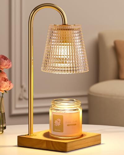 Hong-in Amber Candle Warmer Lamp-Dimmable Candle Lamp with Timer, Christmas Birthday Gifts for Women, House Warming Gifts for New Home Bedroom Decor, Vintage Wax Warmer for Scented Wax - color: Amber-Wood, size: 11.8" Height