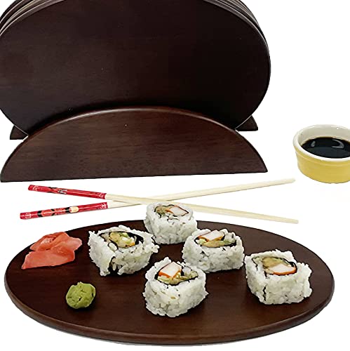 Woodard & Charles Wood 6 Serving Boards with Stand, 7 Pc Set, Walnut Stain | Six Wood Serving Boards on a Display Stand; Serve Sushi, Cheese, Charcuterie, Appetizers and Small Bites for Any Party - color: Walnut, size: 7 Piece Set