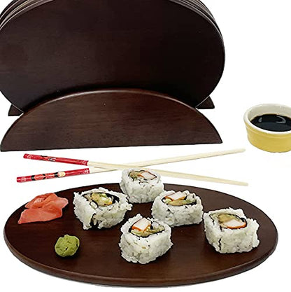 Woodard & Charles Wood 6 Serving Boards with Stand, 7 Pc Set, Walnut Stain | Six Wood Serving Boards on a Display Stand; Serve Sushi, Cheese, Charcuterie, Appetizers and Small Bites for Any Party - color: Walnut, size: 7 Piece Set