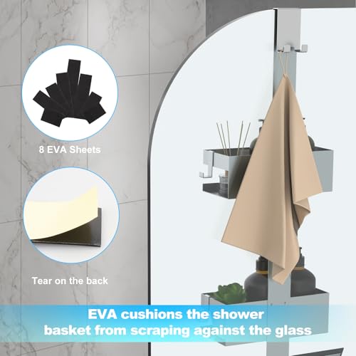 Shower Caddy Hanging, Over Frameless Glass Door Shower Shelf, Silver | SUS304 Stainless Steel, Bathroom Organizer/Rack No Drilling