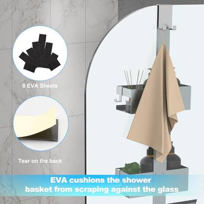 Shower Caddy Hanging, Over Frameless Glass Door Shower Shelf, Silver | SUS304 Stainless Steel, Bathroom Organizer/Rack No Drilling