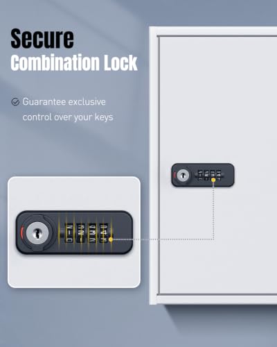 Uniclife 60 Position Steel Key Cabinet with Combination & Key Lock, White | Wall mount key lock box, resettable 4-digit code lock, 2 backup keys, thickened steel, large capacity, adjustable rack&labels - color: White, size: 60 Keys