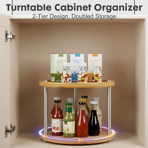 10 inch 2 Tier Lazy Susan, Rotating Spice Rack Organizer for Cabinet | Turntable Organizer for Kitchen, Pantry, Countertop, Bathroom, Vanity, Cabinet, Spining Spice Storage