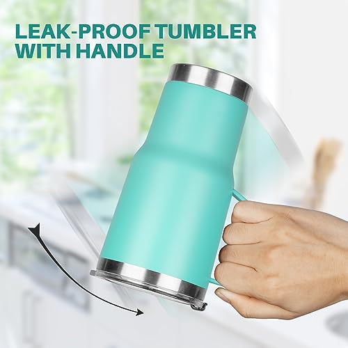 20 oz Tumbler with Handle, Stainless Steel Insulated Tumbler with Lid and Straw, Double Wall Vacuum Coffee Mug Tumbler, Insulated Coffee Thermal Cup for Cold and Hot (Mint Green) - color: Mint Green, size: 20 Ounces