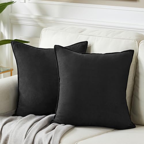 Fancy Homi 2 Packs Black Decorative Throw Pillow Covers 16x16 inch, Super Soft Faux Suede Decor Square Pillow Covers, Solid Cushion Cover for Couch Living Room Sofa Bedroom 40x40 cm - color: Black, size: 16" x 16" (Pack of 2)