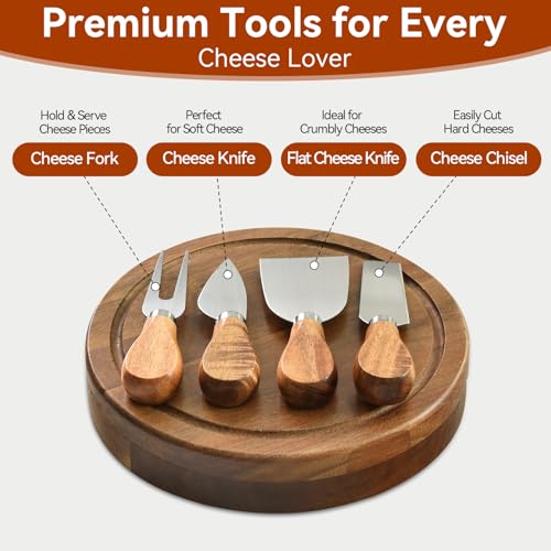 Mini Charcuterie Boards Set, Cheese Board and Knife Set, Acacia Wood | Small Cheeseboard for Outdoor Picnic, Camping, Small Kitchen, House Warming Gift, Wedding Gift for Couple