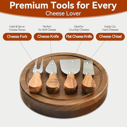 Mini Charcuterie Boards Set, Cheese Board and Knife Set, Acacia Wood | Small Cheeseboard for Outdoor Picnic, Camping, Small Kitchen, House Warming Gift, Wedding Gift for Couple