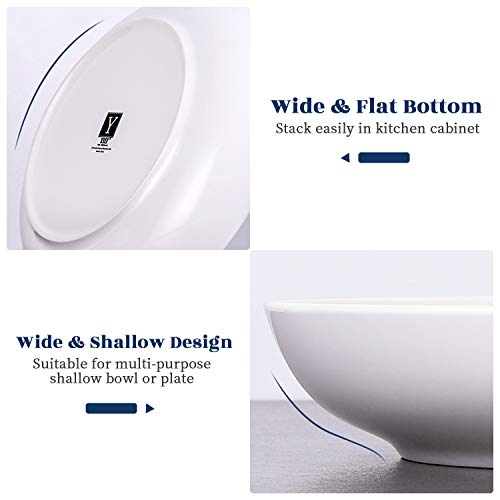 Y YHY Pasta Bowls 32oz, Ceramic Large Salad Serving Bowls, White Pasta Bowls Set, Shallow Soup Bowl Set of 4, Microwave & Dishwasher Safe - size: 8.5 inches