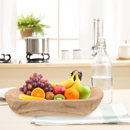 FOMIYES Wooden Dough Bowl Decorative Centerpiece Bowl Rustic Paulownia Wood Small Table Decor for Coffee Table Candle Display Home Accent